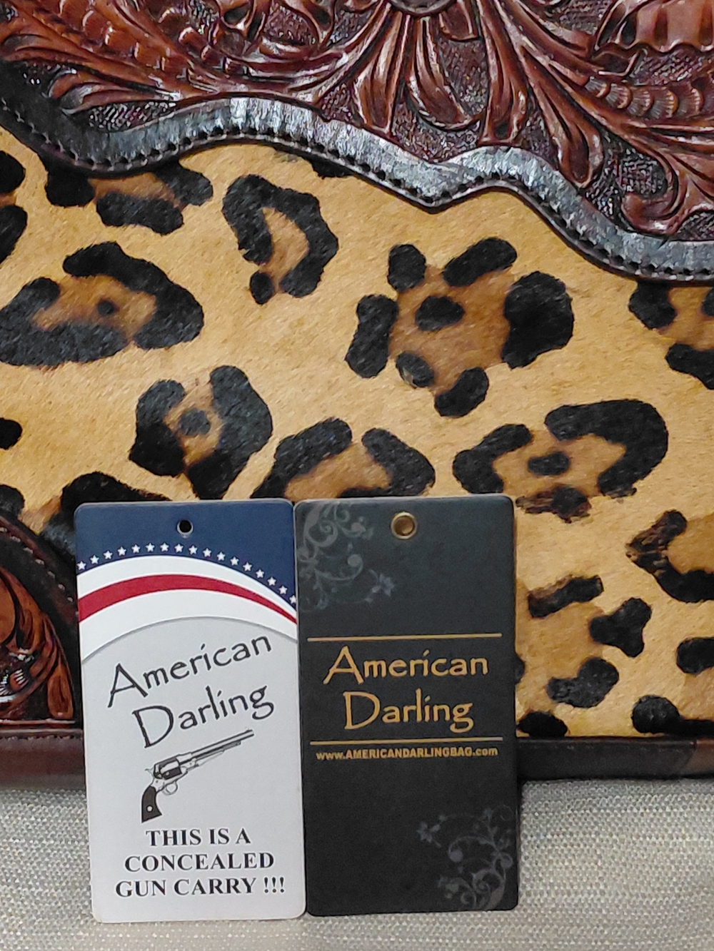 American Darling Brown Tooled Leather & Leopard Hair On *Concealed Carry Bag NWT - Picture 12 of 16
